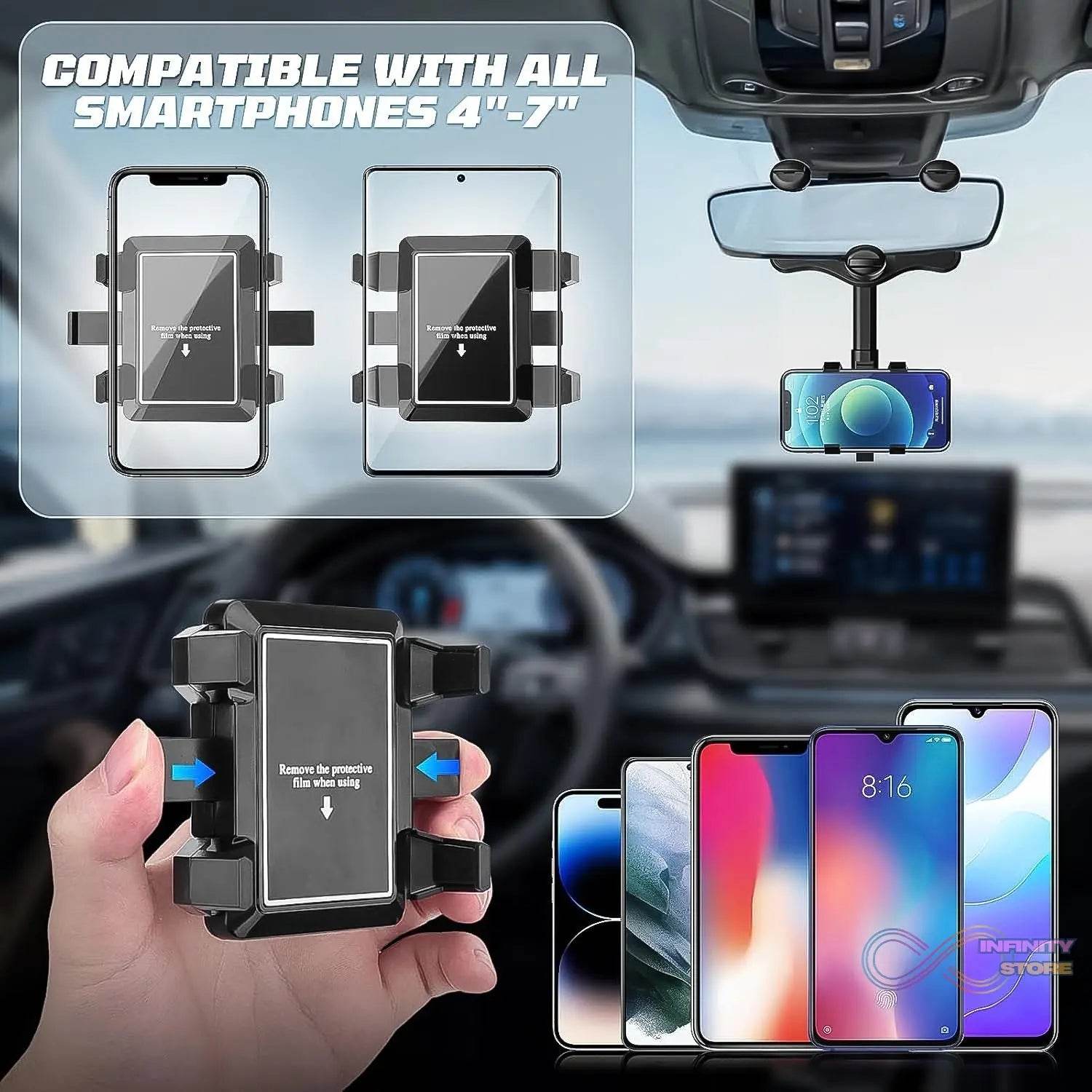 360 ° Rotating Car Rear View Mirror Phone Holder (1 Pc) - infinityexculsivestore.com