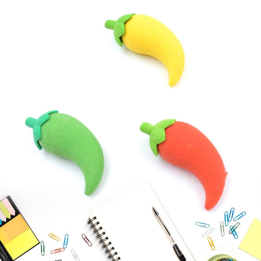 3D Fancy & Stylish Colorful Chili Shape Erasers, Mini Eraser Creative Cute Novelty Eraser for Children Eraser Set for Return Gift, Birthday Party, School Prize, (3 pc Set) - infinityexculsivestore.com