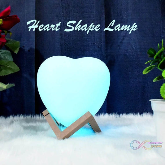 3D Heart Shape Moon Night Lamp with Plastic Stand (13 x12 Cm / 1 Pc) - infinityexculsivestore.com