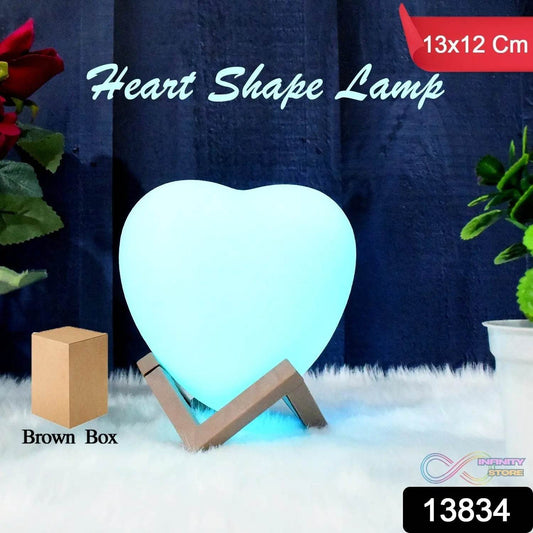 3D Heart Shape Moon Night Lamp with Plastic Stand (13 x12 Cm / 1 Pc) - infinityexculsivestore.com