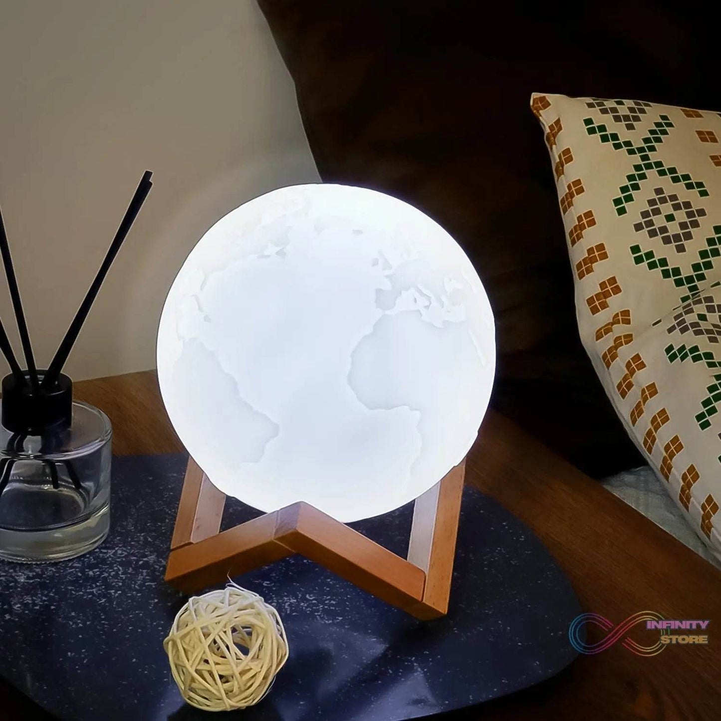 3D Moon Night Lamp with Stand (Color Box / White & Yellow Light / 1 Pc) - infinityexculsivestore.com