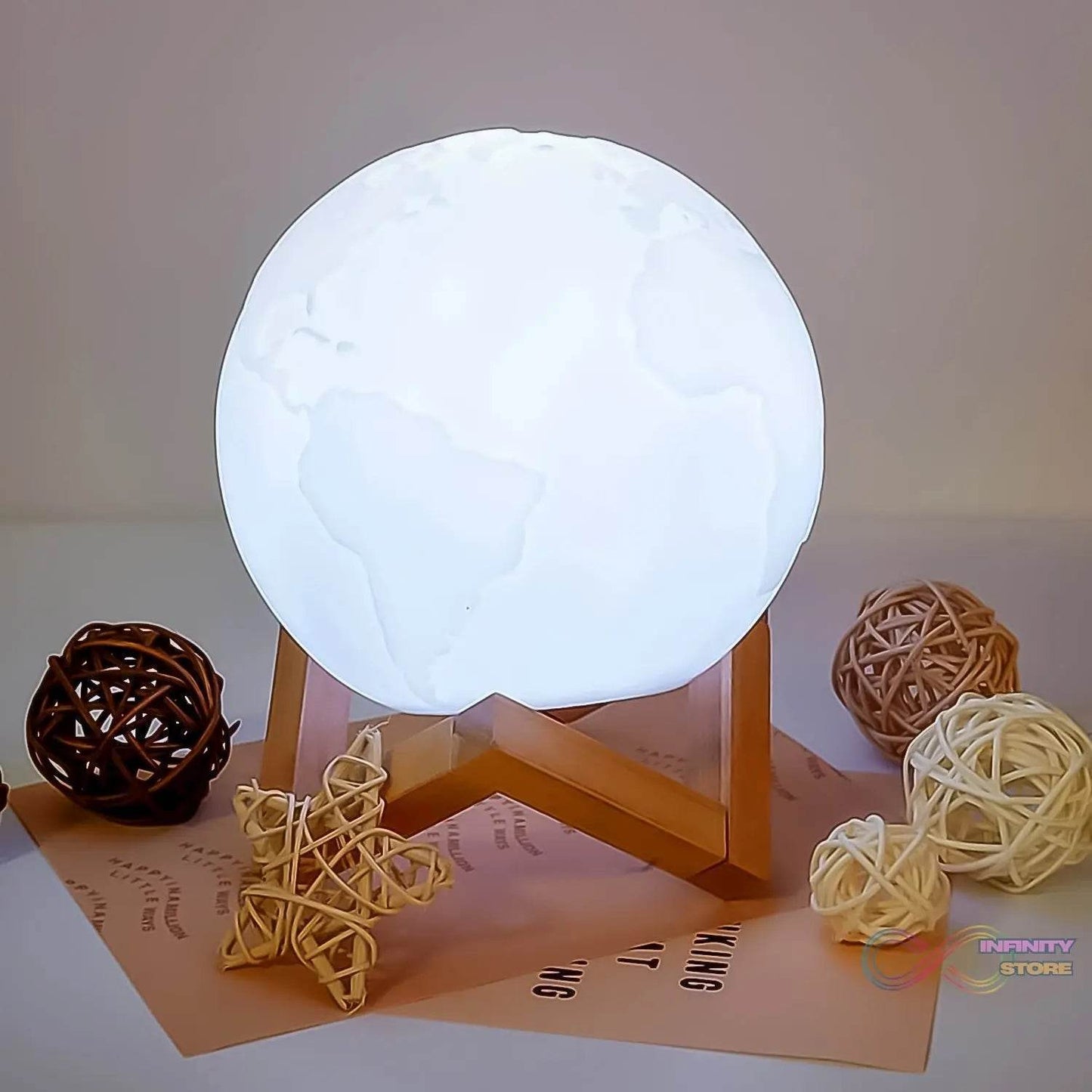 3D Moon Night Lamp with Stand (Color Box / White & Yellow Light / 1 Pc) - infinityexculsivestore.com