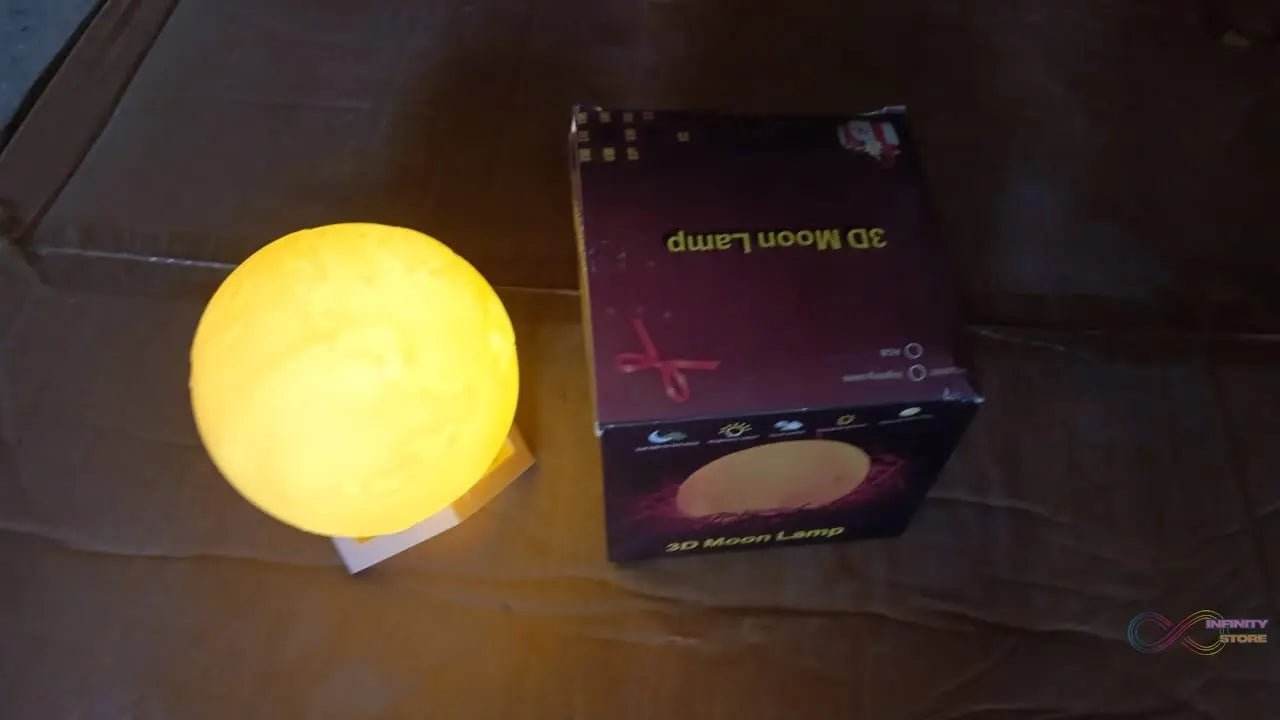 3D Moon Night Lamp with Stand (Color Box / White & Yellow Light / 1 Pc) - infinityexculsivestore.com