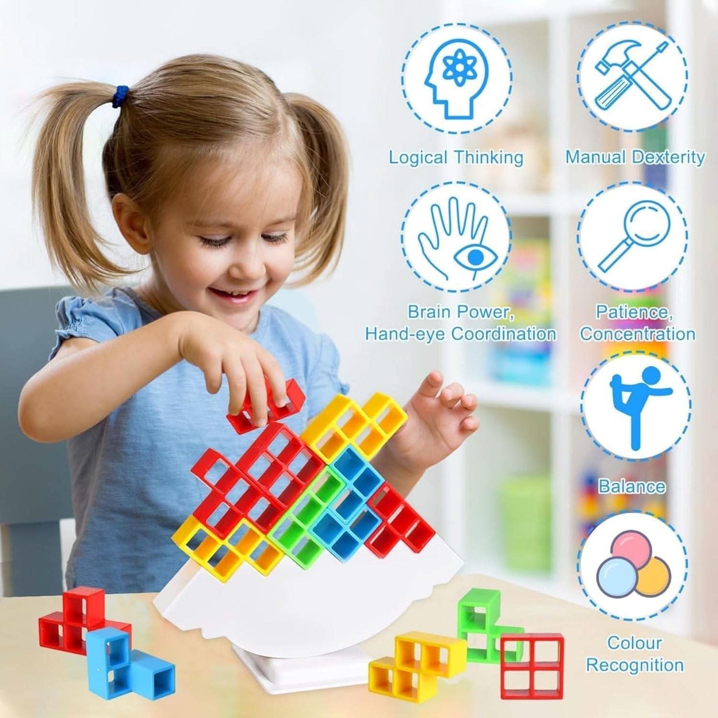 3D Tower Game, Tower Balance Game, Tower Stacking Game Adult Kid Tower Stacking Blocks Balance Game Blocks Building Toys for Kids Age 3+ Years (16 Pcs Set) - infinityexculsivestore.com