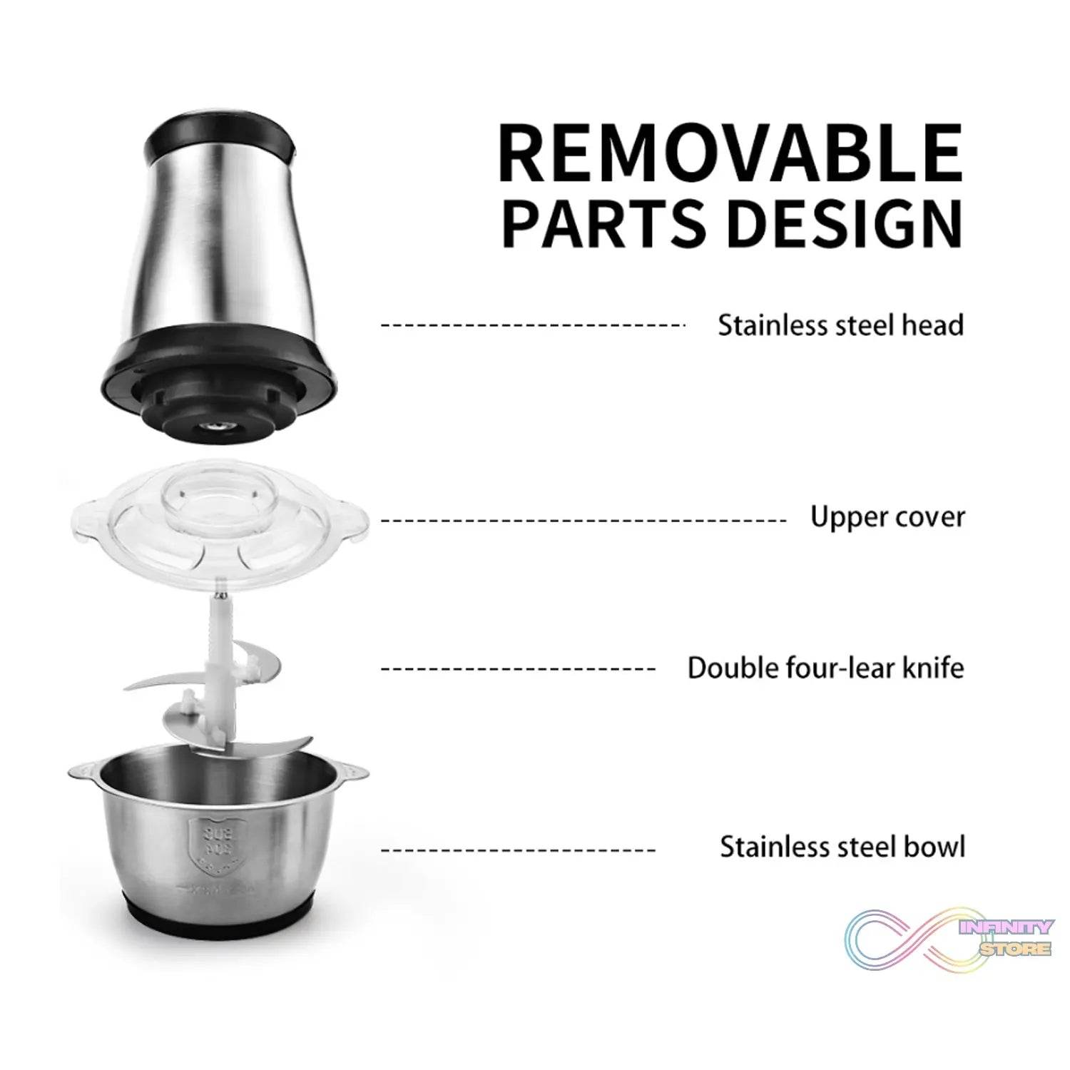 3Ltr Electric Food Processor Stainless Steel Onion Cutter Multi Chopper 2 Speed Levels 5 Blades Universal Chopper for kitchen - infinityexculsivestore.com
