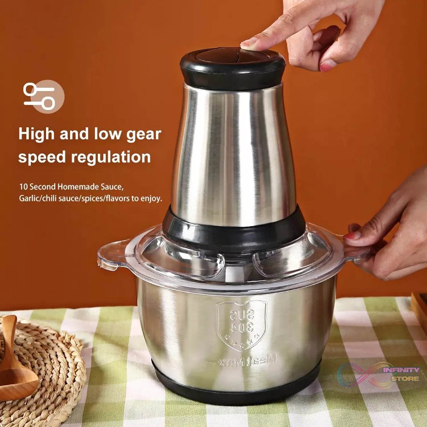 3Ltr Electric Food Processor Stainless Steel Onion Cutter Multi Chopper 2 Speed Levels 5 Blades Universal Chopper for kitchen - infinityexculsivestore.com