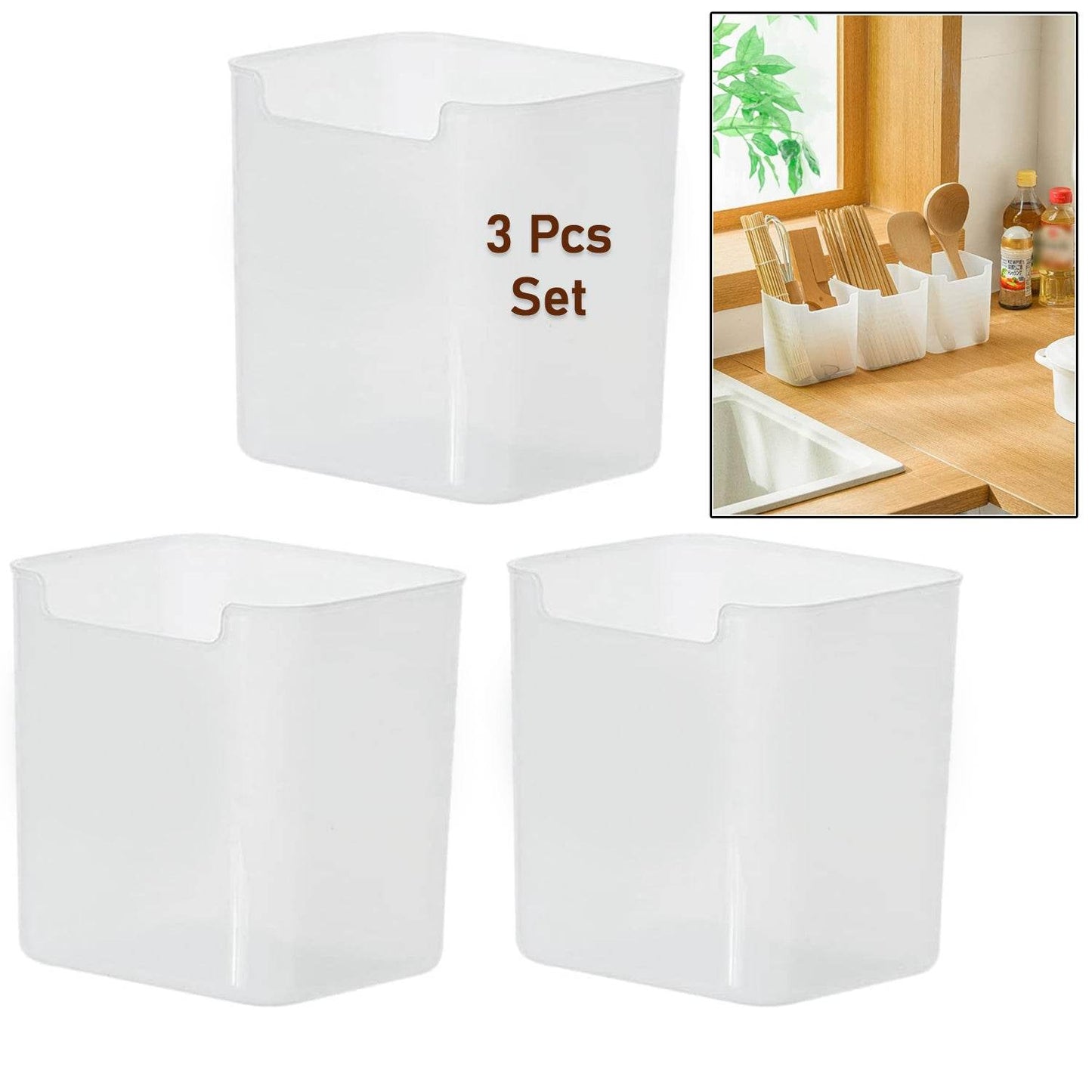 3Pcs Clear Plastic Organizer Storage Versatile Kitchen Drawer Organizer Tray for Desk, Makeup, Bathroom, Kitchen Pantry Cabinet - infinityexculsivestore.com