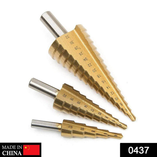 '-3X Large HSS Steel Step Cone Drill Titanium Bit Set Hole Cutter (4-32, 4-20, 4-12mm) - infinityexculsivestore.com