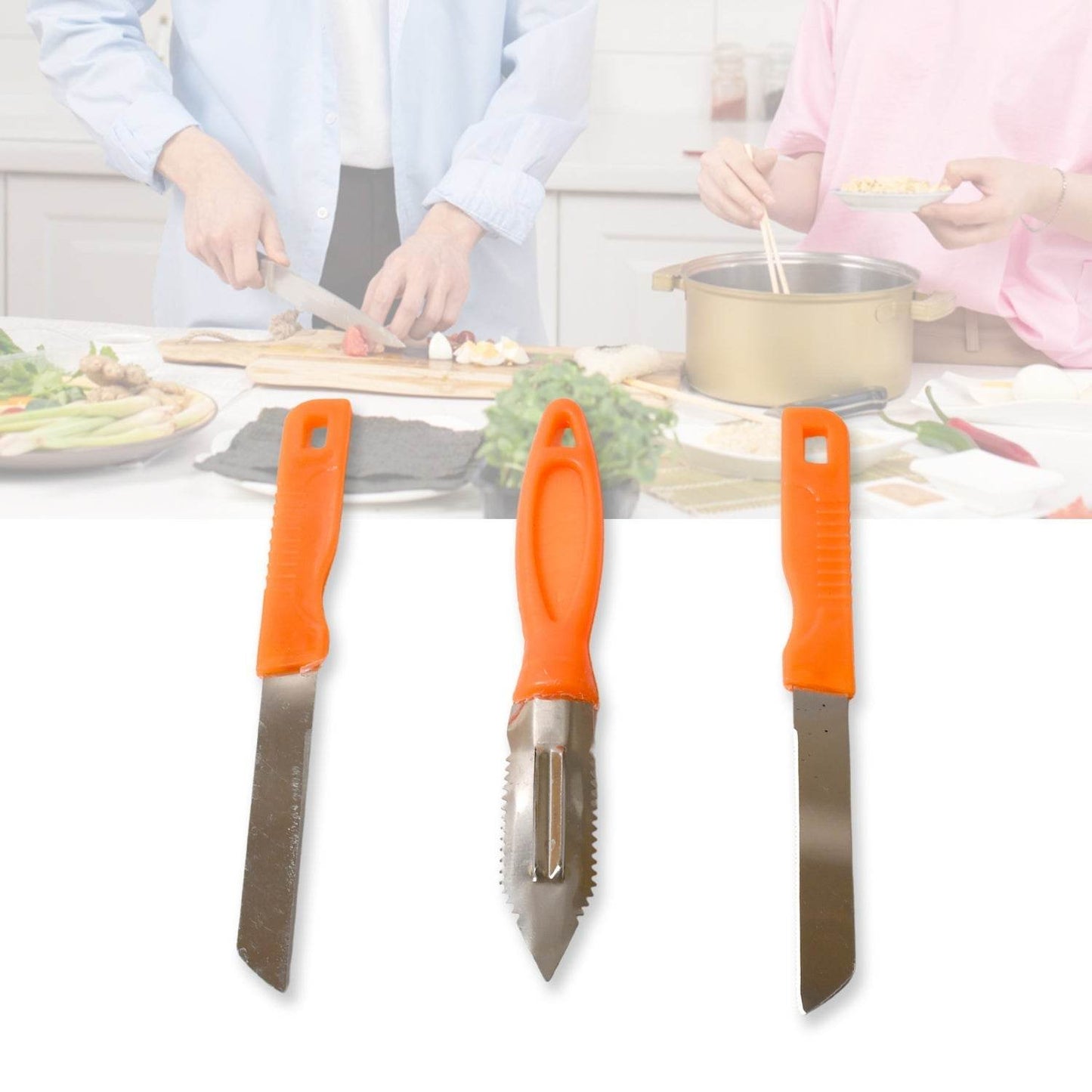 3in1 Multipurpose Stainless Steel Classic Kitchen Knife Set of 3 for Fruits and Vegetable Chopping / Cutting / Peeling, Kitchen Knife / Vegetable Peeler / Plain Knife - infinityexculsivestore.com