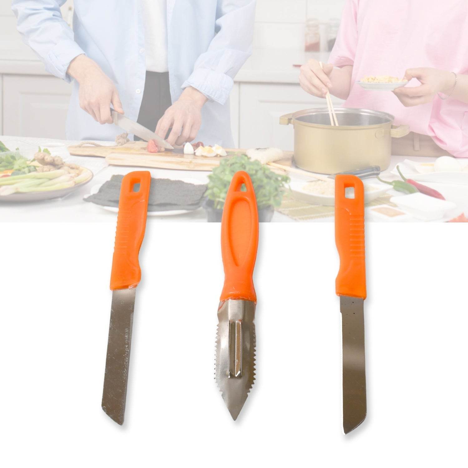 3in1 Multipurpose Stainless Steel Classic Kitchen Knife Set of 3 for Fruits and Vegetable Chopping / Cutting / Peeling, Kitchen Knife / Vegetable Peeler / Plain Knife - infinityexculsivestore.com