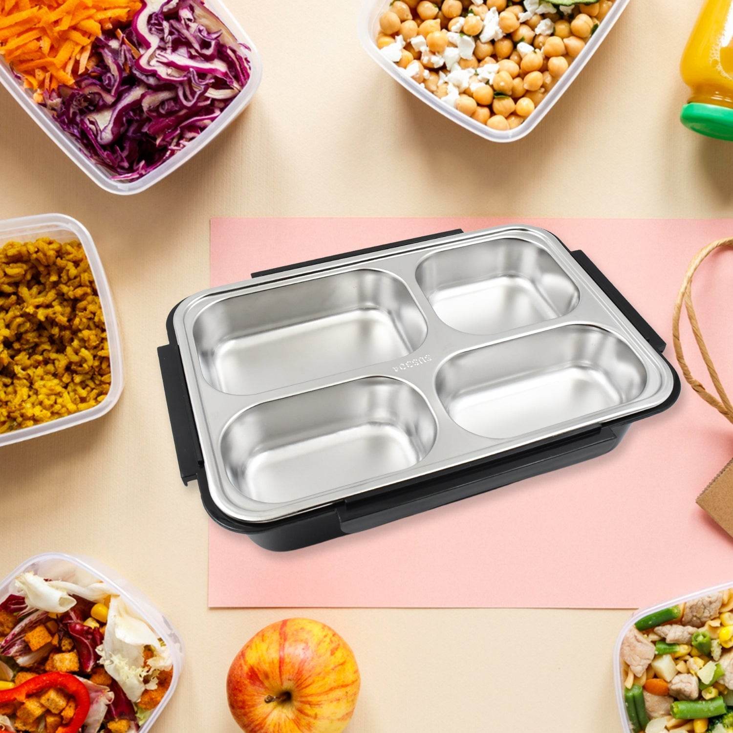 4 Compartment Insulated Lunch Box Stainless Steel |Tiffin Box for Boys, Girls, School & Office Men for Microwave & Dishwasher & Freezer Safe Adult Children Food Container (1 Pc) - infinityexculsivestore.com