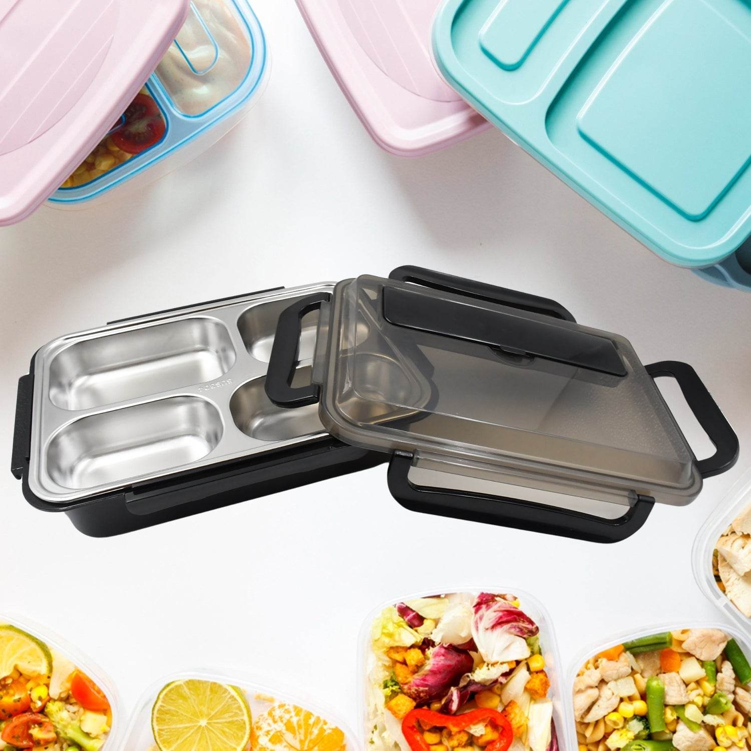 4 Compartment Insulated Lunch Box Stainless Steel |Tiffin Box for Boys, Girls, School & Office Men for Microwave & Dishwasher & Freezer Safe Adult Children Food Container (1 Pc) - infinityexculsivestore.com