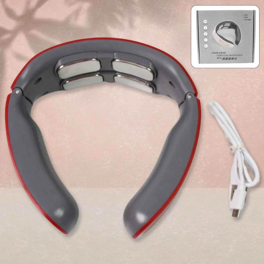 4 Heads Smart Electric Neck and Back Pulse Massager (1 Pc / Mix Design) - infinityexculsivestore.com