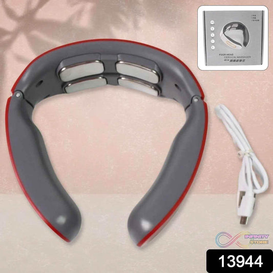 4 Heads Smart Electric Neck and Back Pulse Massager (1 Pc / Mix Design) - infinityexculsivestore.com