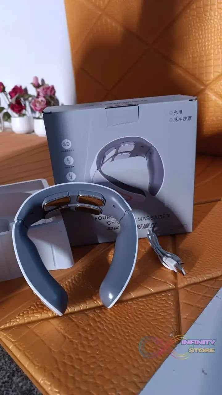 4 Heads Smart Electric Neck and Back Pulse Massager (1 Pc / Mix Design) - infinityexculsivestore.com