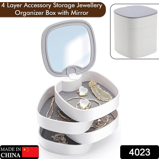 4 Layers Jewellery Box, 360 Degree Rotating Jewelry Box, Jewelry and Earring Organizer Box with Mirror, Accessory Storage Box (Multicolor) - infinityexculsivestore.com