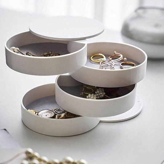 4 Layers Jewellery Box, 360 Degree Rotating Jewelry Box, Jewelry and Earring Organizer Box with Mirror, Accessory Storage Box - infinityexculsivestore.com