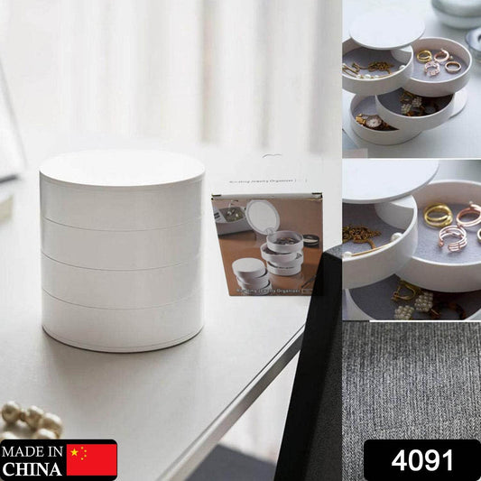 4 Layers Jewellery Box, 360 Degree Rotating Jewelry Box, Jewelry and Earring Organizer Box with Mirror, Accessory Storage Box - infinityexculsivestore.com