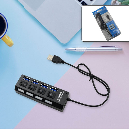 4 Port USB, HUB USB 2.0 HUB Splitter High Speed with On/Off Switch Multi LED Adapter Compatible with Tablet Laptop Computer Notebook - infinityexculsivestore.com