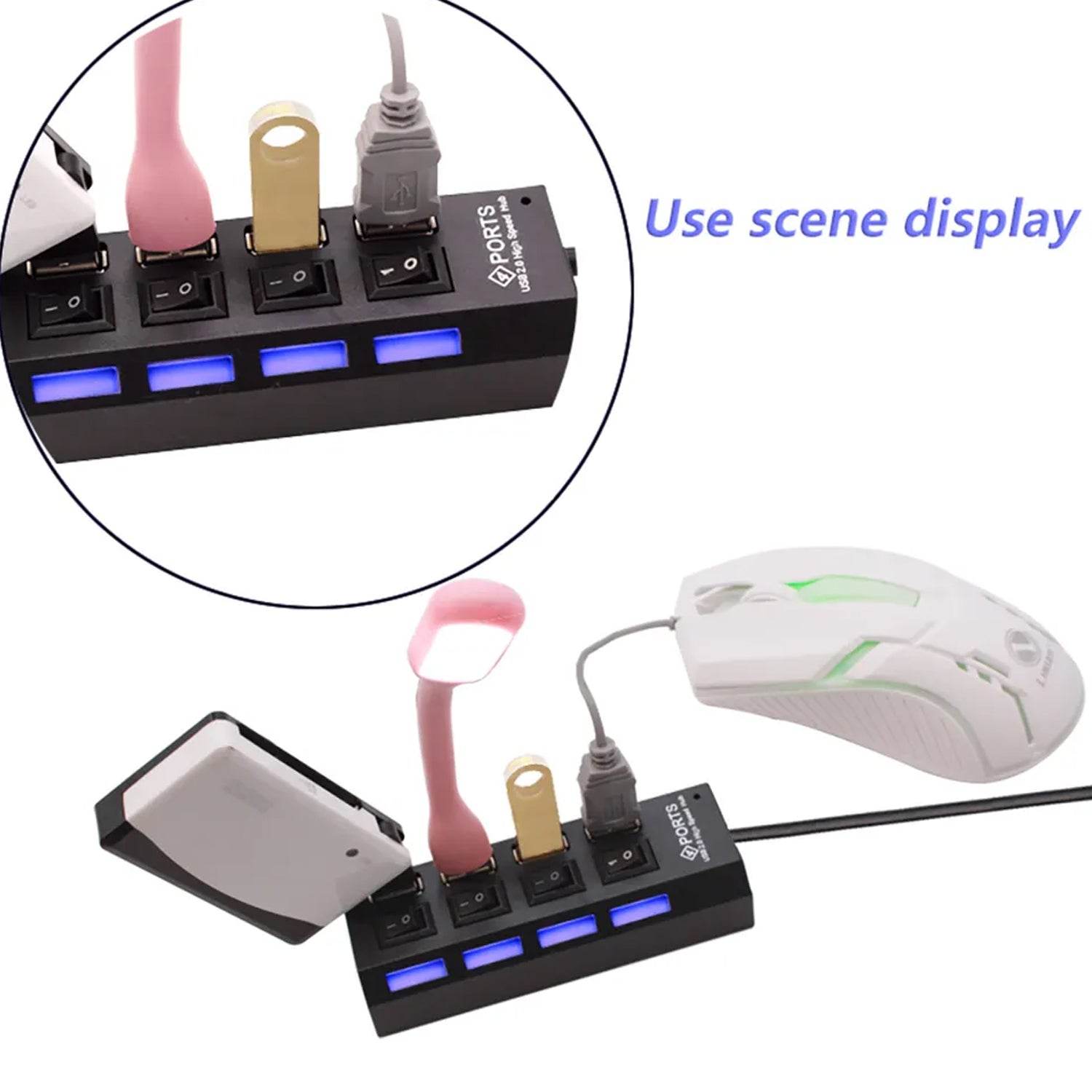4 Port USB, HUB USB 2.0 HUB Splitter High Speed with On/Off Switch Multi LED Adapter Compatible with Tablet Laptop Computer Notebook - infinityexculsivestore.com