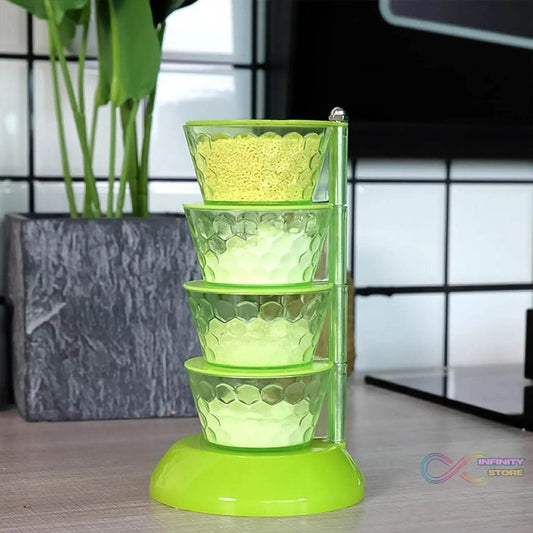 4 Section 360Β° Rotating Vertical Seasoning Box Plastic Pickle Tower | Spice Rack (4 Layer with 4 Plastic Spoon / 1 Set) - infinityexculsivestore.com