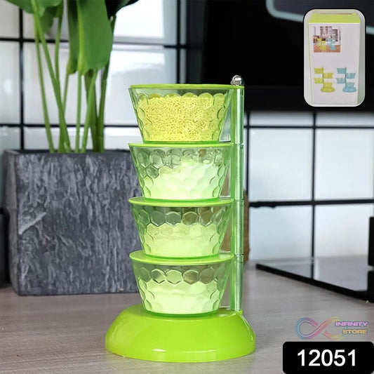 4 Section 360Β° Rotating Vertical Seasoning Box Plastic Pickle Tower | Spice Rack (4 Layer with 4 Plastic Spoon / 1 Set) - infinityexculsivestore.com