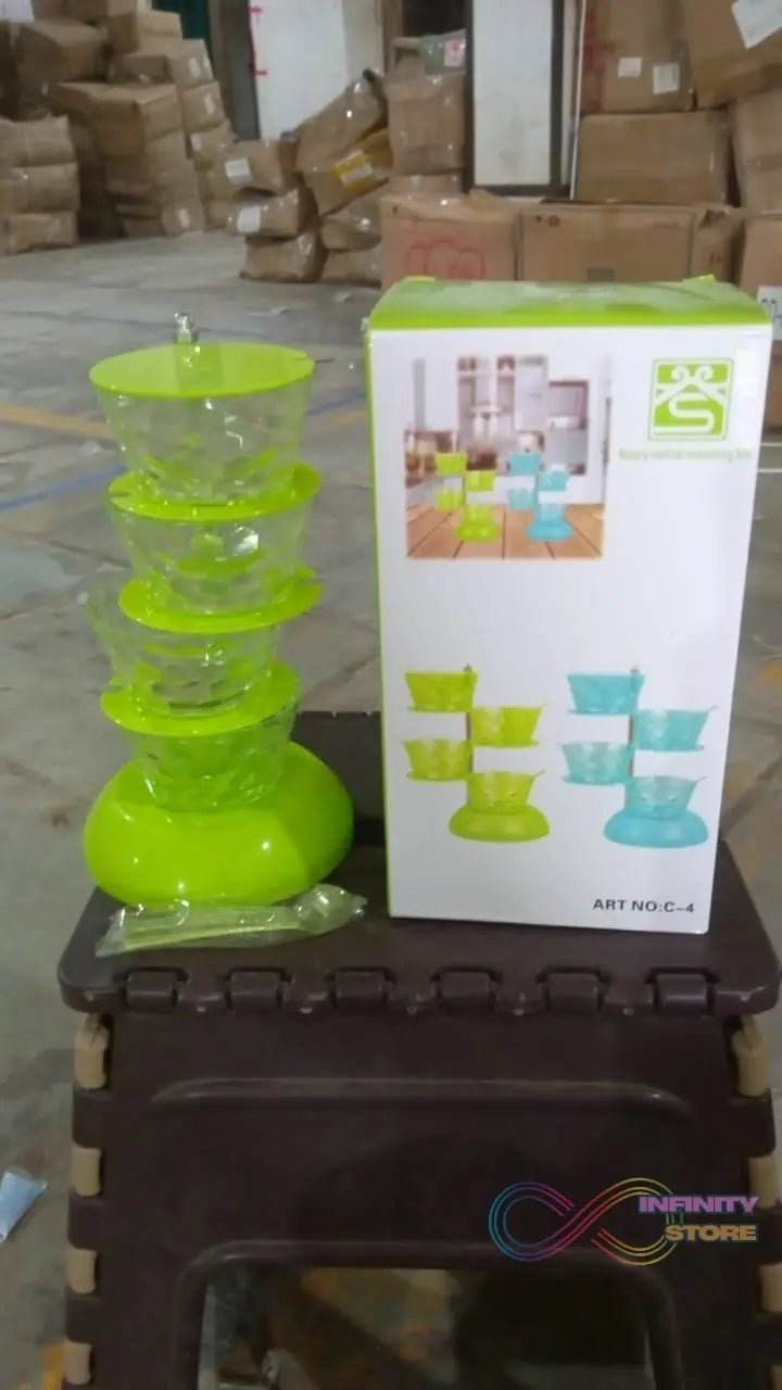 4 Section 360° Rotating Vertical Seasoning Box Plastic Pickle Tower | Spice Rack (4 Layer with 4 Plastic Spoon / 1 Set) - infinityexculsivestore.com