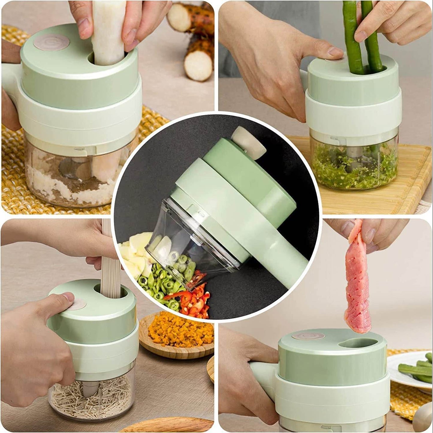 4 in 1 Electric Handheld Cooking Hammer Vegetable Cutter Set Electric Food Chopper Multifunction Vegetable Fruit Slicer - infinityexculsivestore.com
