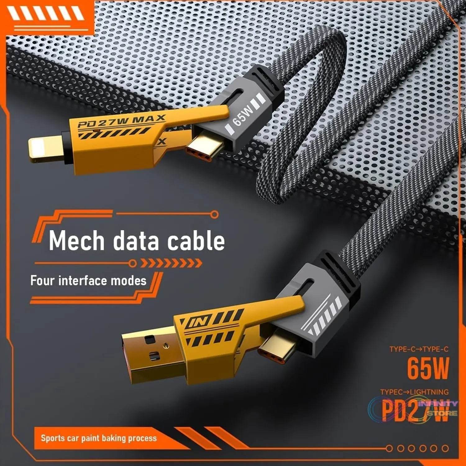 4 in 1 Fast Charging Cable With Multiport USB-C to Type C, USB-C to Lightning (1 Pc) - infinityexculsivestore.com