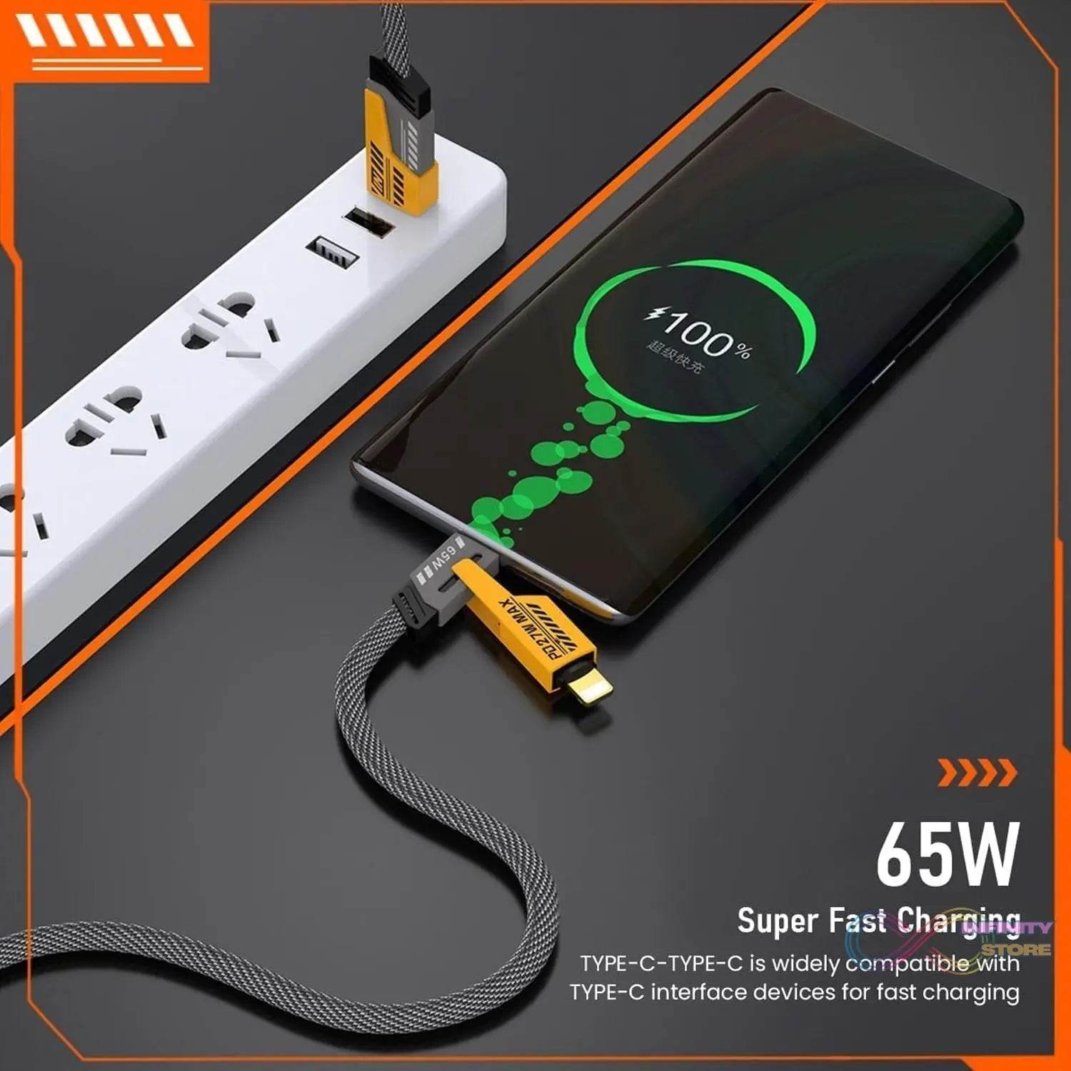 4 in 1 Fast Charging Cable With Multiport USB-C to Type C, USB-C to Lightning (1 Pc) - infinityexculsivestore.com