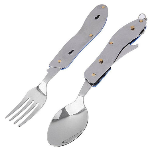 4-in-1 Stainless Steel Travel / Camping Folding Multi Swiss Cutlery Set - infinityexculsivestore.com