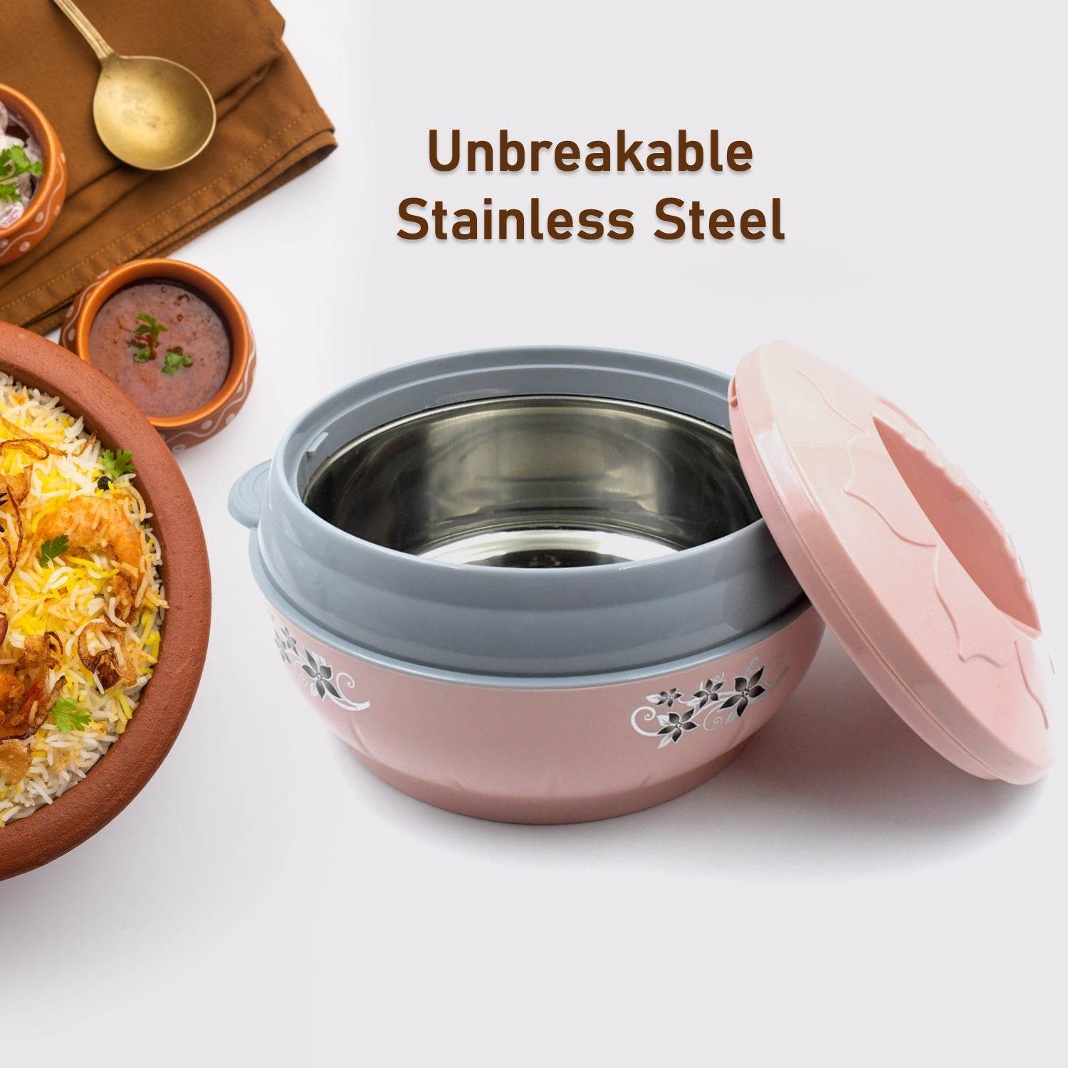 4500ml Insulated Casserole Box (Steel): Floral Print, Keeps Food Hot/Cold - infinityexculsivestore.com