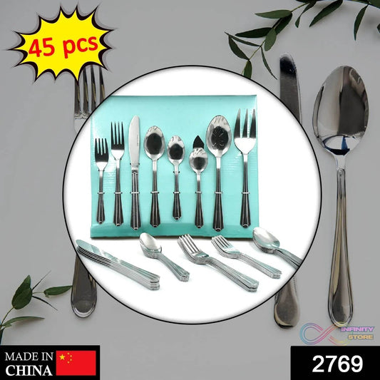 45Pc Stainless steel Flatware Set Used For Dinner, Breakfast And Lunch Purposes In All Kinds Of Places. - infinityexculsivestore.com