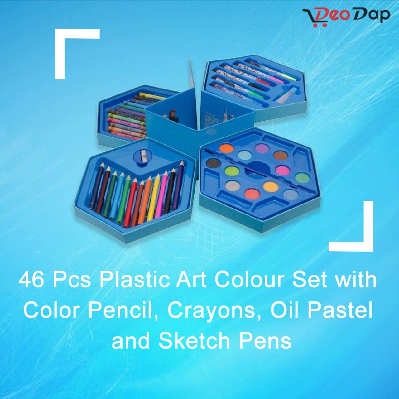 46 Pcs Plastic Art Colour Set with Color , Crayons, Oil Pastel and Sketch Pens - infinityexculsivestore.com