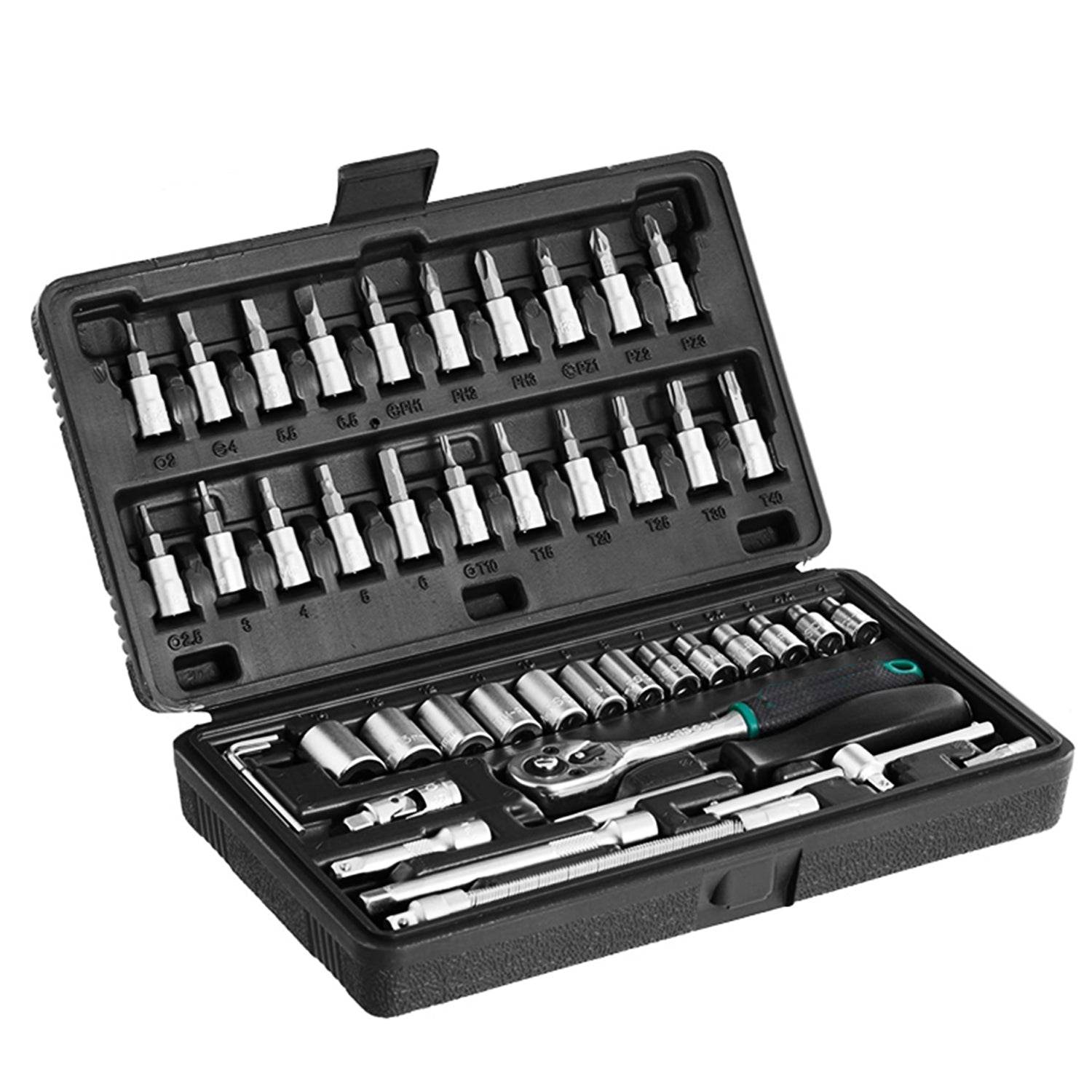 46pcs Metal 1 / 4"" Socket Set (Black, 46pcs) - infinityexculsivestore.com