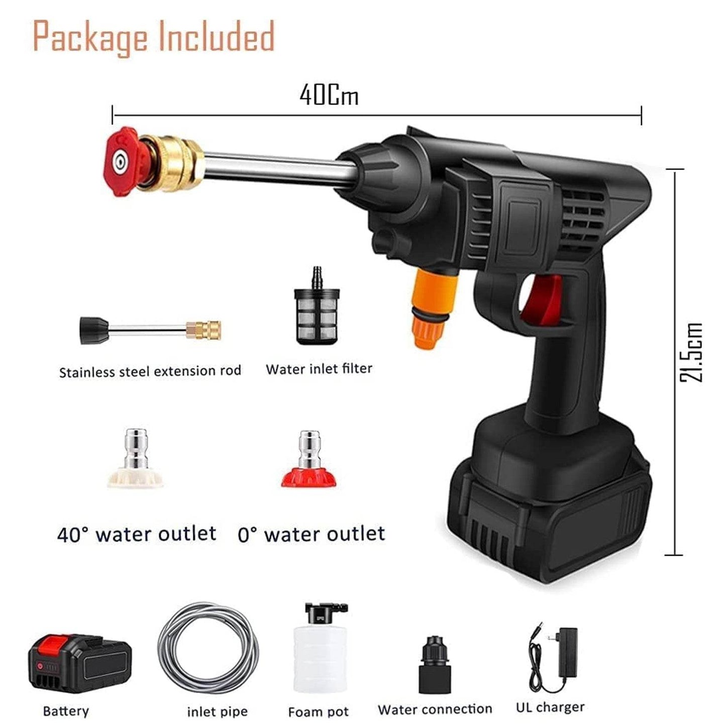 48V Car washing Kit, Portable Pressure Washer with, Rechargeable | Cordless Pressure Washer Gun | Handheld Pressure Washer for Car | Car Washer Gun (Type 1- Single Battery) - infinityexculsivestore.com