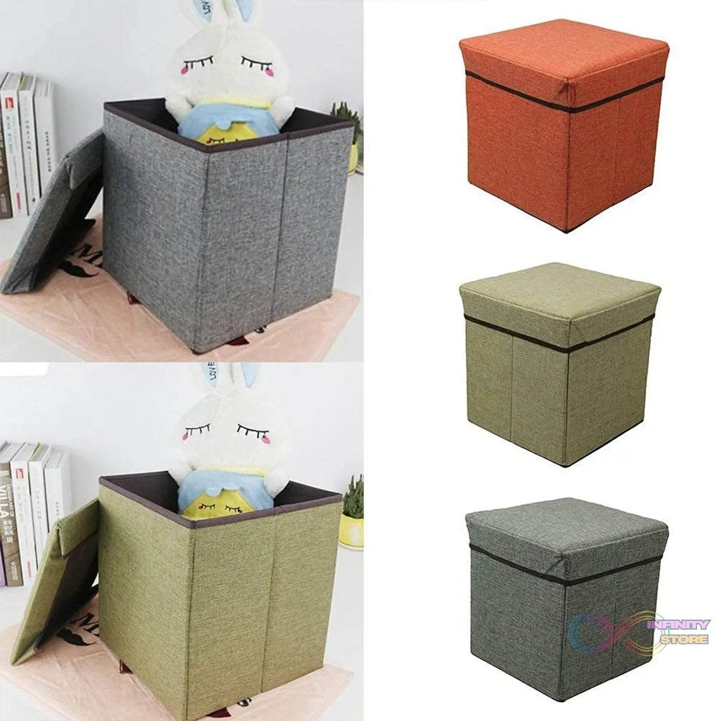 4986 Living Room Cube Shape Sitting Stool with Storage Box. Foldable Storage Bins Multipurpose Clothes, Books, and Toys Organizer with Cushion Seat. (Mix Color) - infinityexculsivestore.com