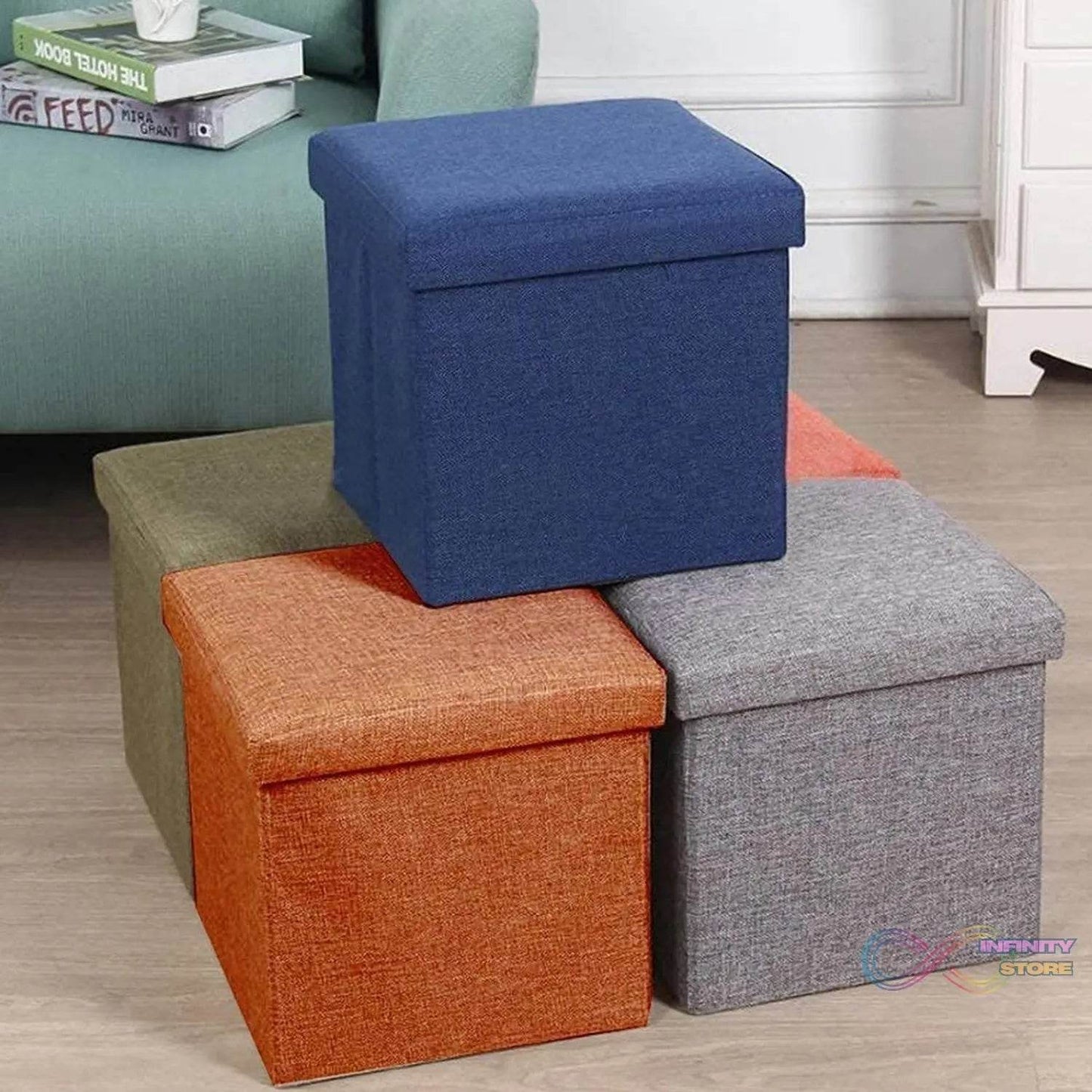 4986 Living Room Cube Shape Sitting Stool with Storage Box. Foldable Storage Bins Multipurpose Clothes, Books, and Toys Organizer with Cushion Seat. (Mix Color) - infinityexculsivestore.com