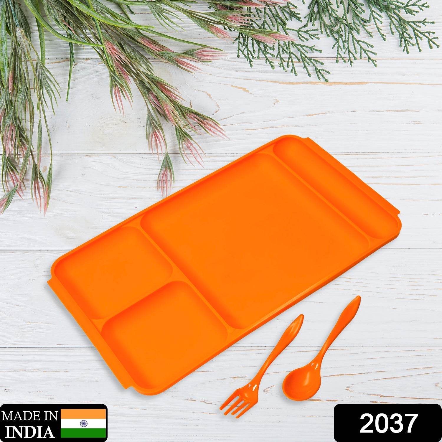 4Compartment Dish with Spoon and Fork(1 Dish Set with 1Spoon and 1Fork) Dinner Plate Plastic Compartment Plate Pav Bhaji Plate 4 - Compartments Divided Plastic Food Plate. - infinityexculsivestore.com