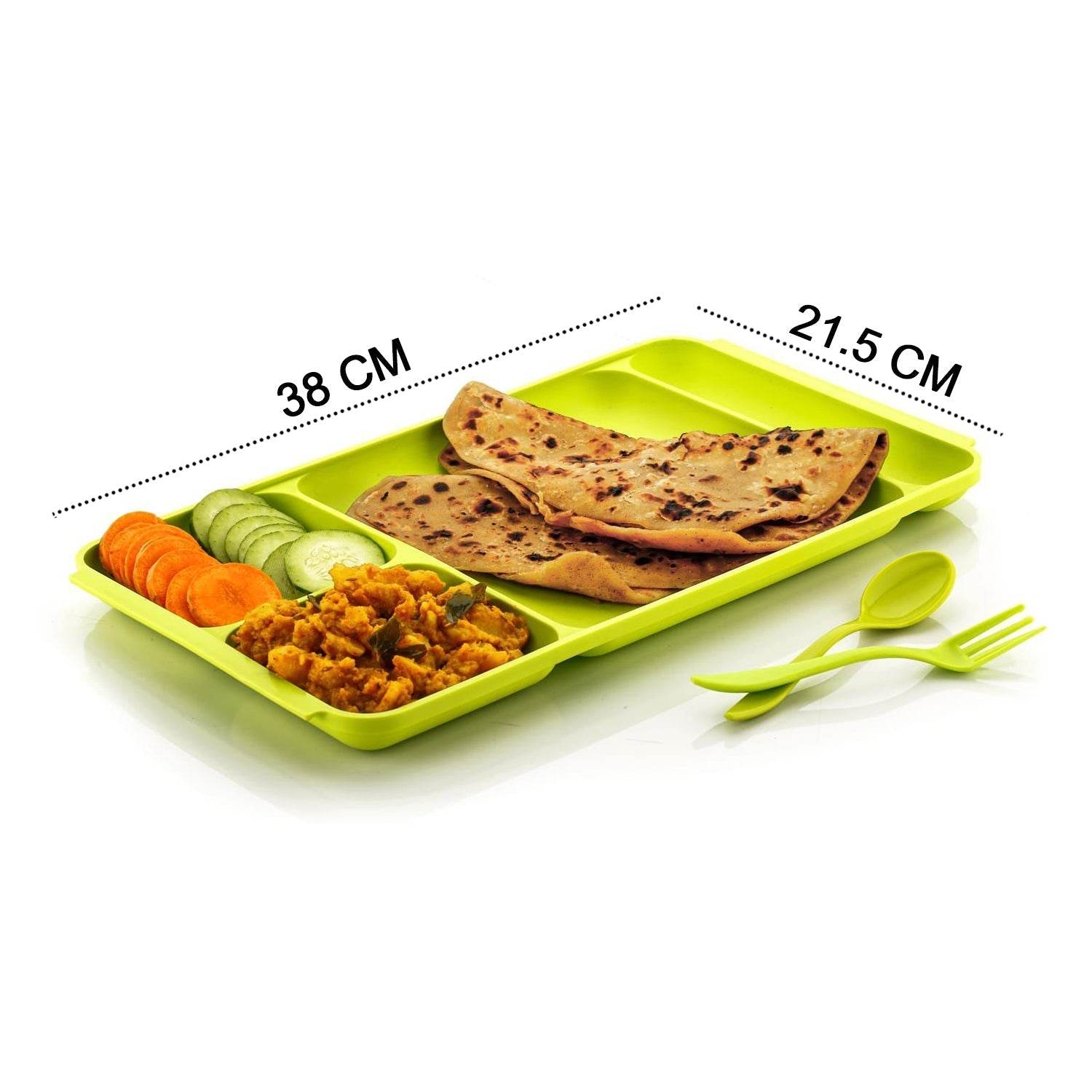 4Compartment Dish with Spoon and Fork(1 Dish Set with 1Spoon and 1Fork) Dinner Plate Plastic Compartment Plate Pav Bhaji Plate 4 - Compartments Divided Plastic Food Plate. - infinityexculsivestore.com