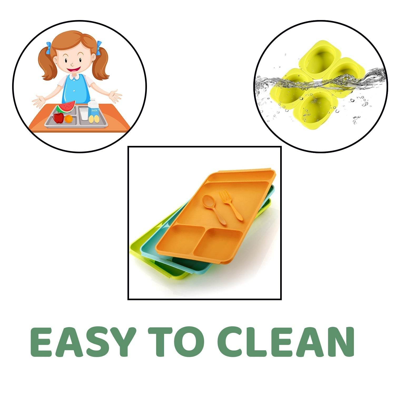 4Compartment Dish with Spoon and Fork(1 Dish Set with 1Spoon and 1Fork) Dinner Plate Plastic Compartment Plate Pav Bhaji Plate 4 - Compartments Divided Plastic Food Plate. - infinityexculsivestore.com