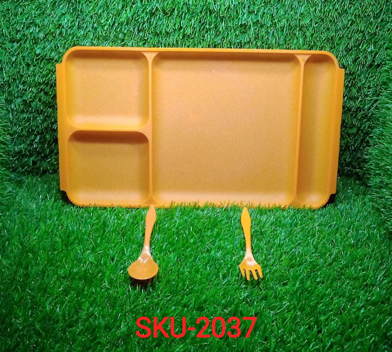 4Compartment Dish with Spoon and Fork(1 Dish Set with 1Spoon and 1Fork) Dinner Plate Plastic Compartment Plate Pav Bhaji Plate 4 - Compartments Divided Plastic Food Plate. - infinityexculsivestore.com