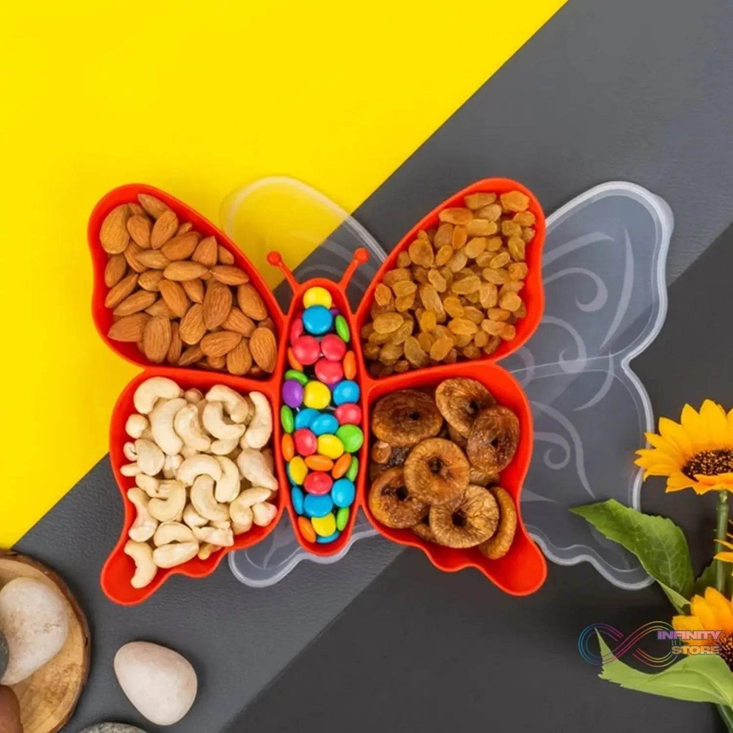 5 Compartment Multipurpose Butterfly Plastic Tray (1 Pc) - infinityexculsivestore.com