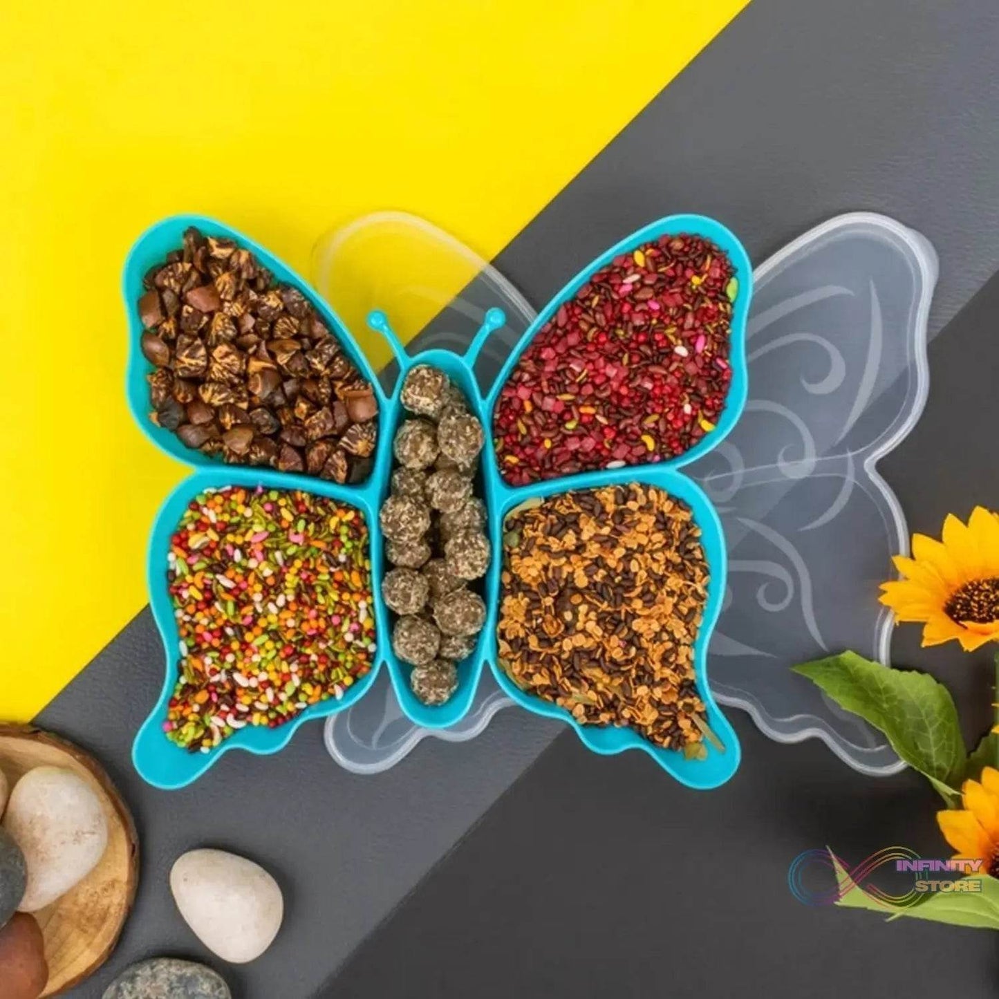 5 Compartment Multipurpose Butterfly Plastic Tray (1 Pc) - infinityexculsivestore.com
