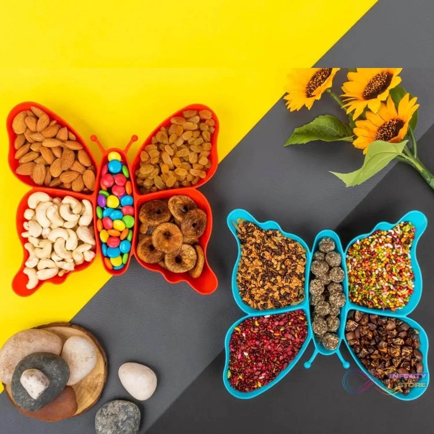 5 Compartment Multipurpose Butterfly Plastic Tray (1 Pc) - infinityexculsivestore.com
