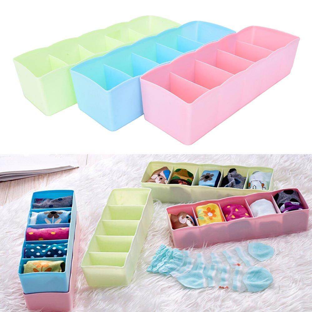 5 Compartments Socks / Handkerchief / Underwear Storage Box Socks Drawer Closet Organizer Storage Boxes (pack of 2) - infinityexculsivestore.com