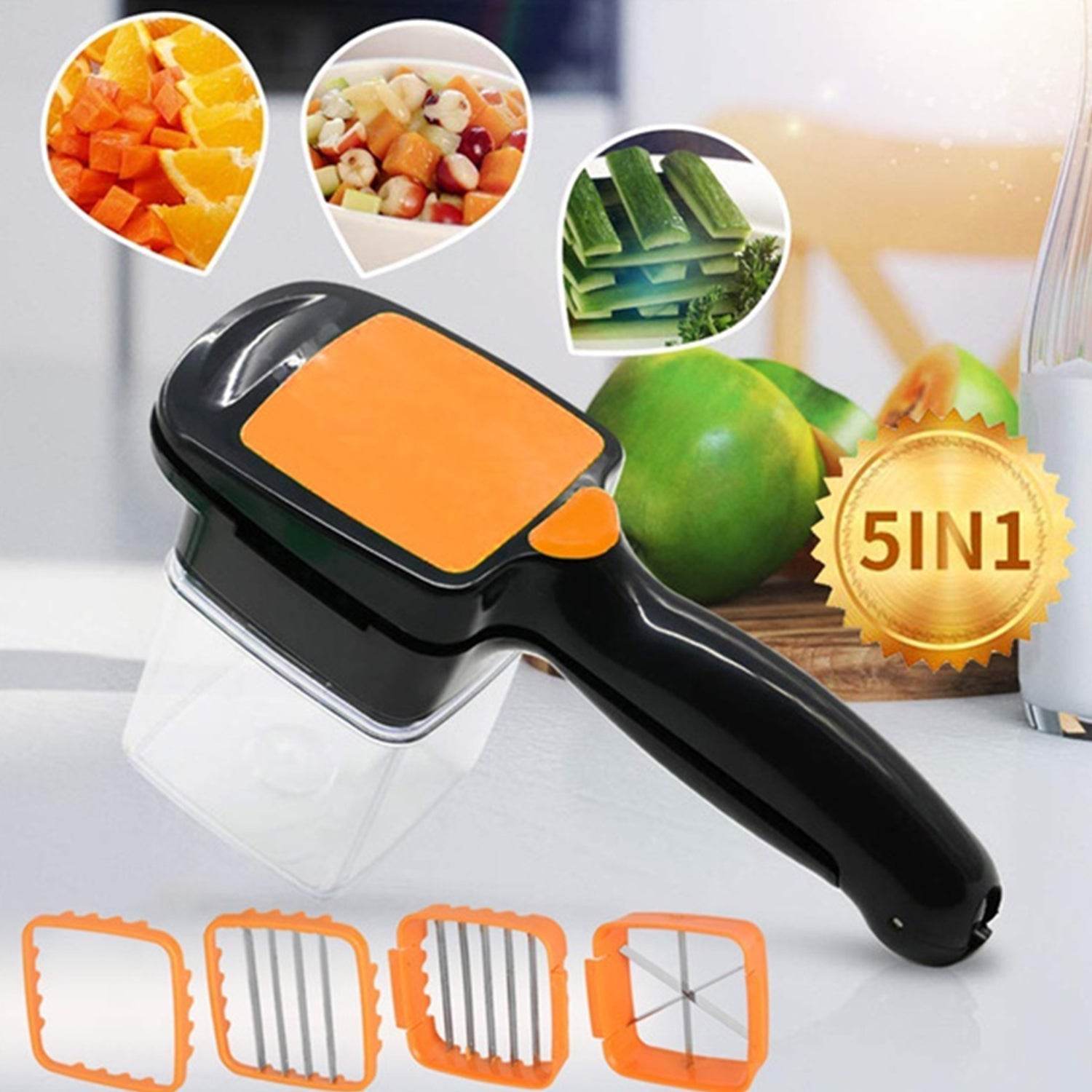 5 In 1 Nicer Dicer used for cutting and shredding of various types of food stuff in all kitchen purposes. - infinityexculsivestore.com