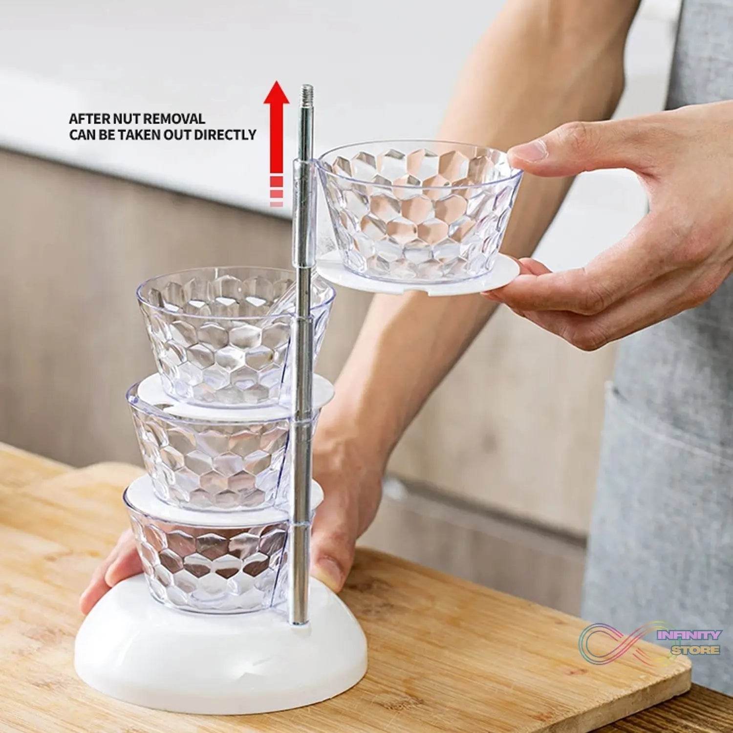 5 Section 360° Rotating Vertical Seasoning Box Plastic Pickle Tower | Spice Rack (5 Layer with 5 Plastic Spoon / 1 Set) - infinityexculsivestore.com