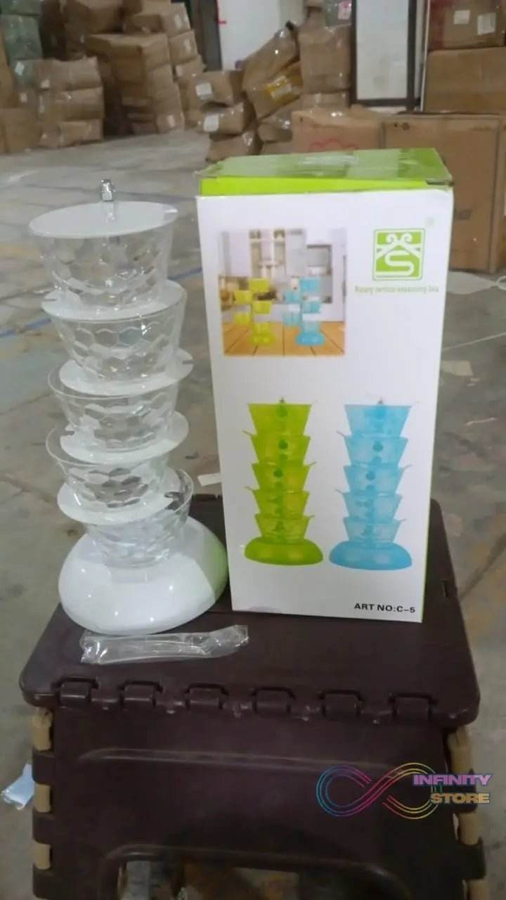 5 Section 360° Rotating Vertical Seasoning Box Plastic Pickle Tower | Spice Rack (5 Layer with 5 Plastic Spoon / 1 Set) - infinityexculsivestore.com