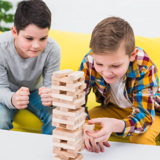 54 Pcs Blocks 4 Dices Wooden Tumbling Stacking Building - infinityexculsivestore.com